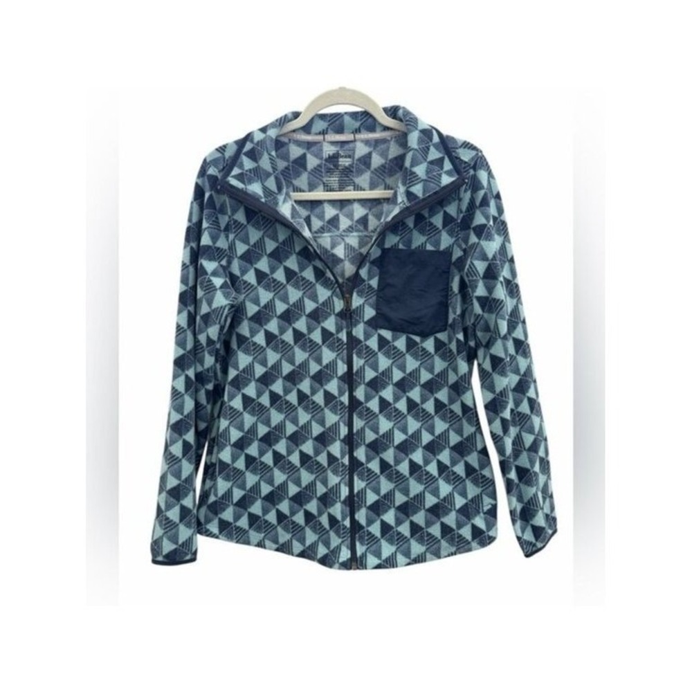 L.L.Bean Fleece Jacket Womens Medium Teal Geometric Full Zip Recycled Outdoor - Picture 2 of 5